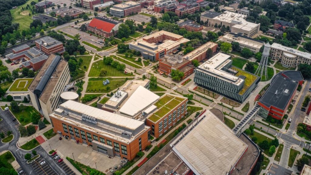 Aerial View of a large public University in Ames, Iowa