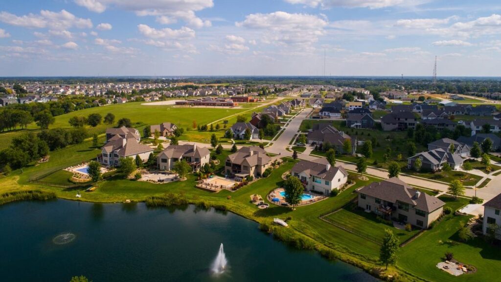 Aerial image of single family homes in Bettendorf Iowa USA